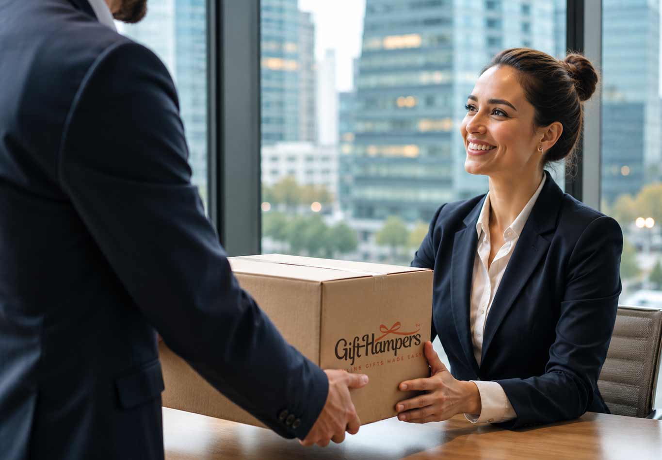 corporate gift hamper delivery to a lady in an office